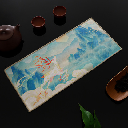 麂皮絨高檔茶巾復古彩繪茶墊