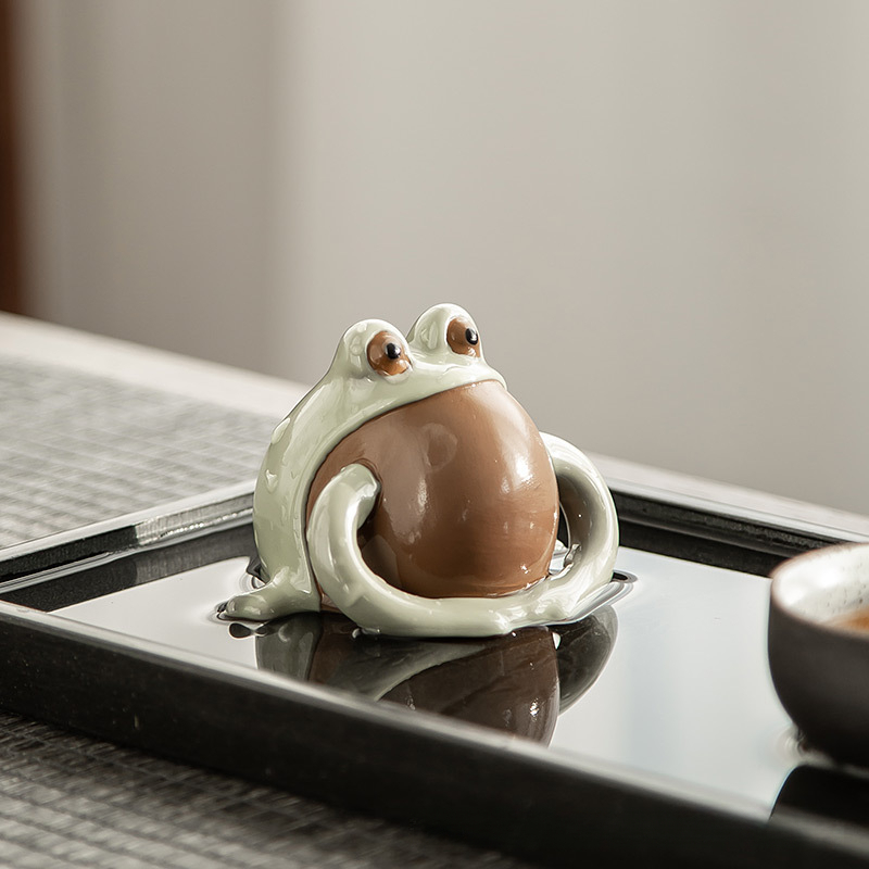 紫砂茶寵擺件精品可愛青蛙頂呱呱情趣茶玩