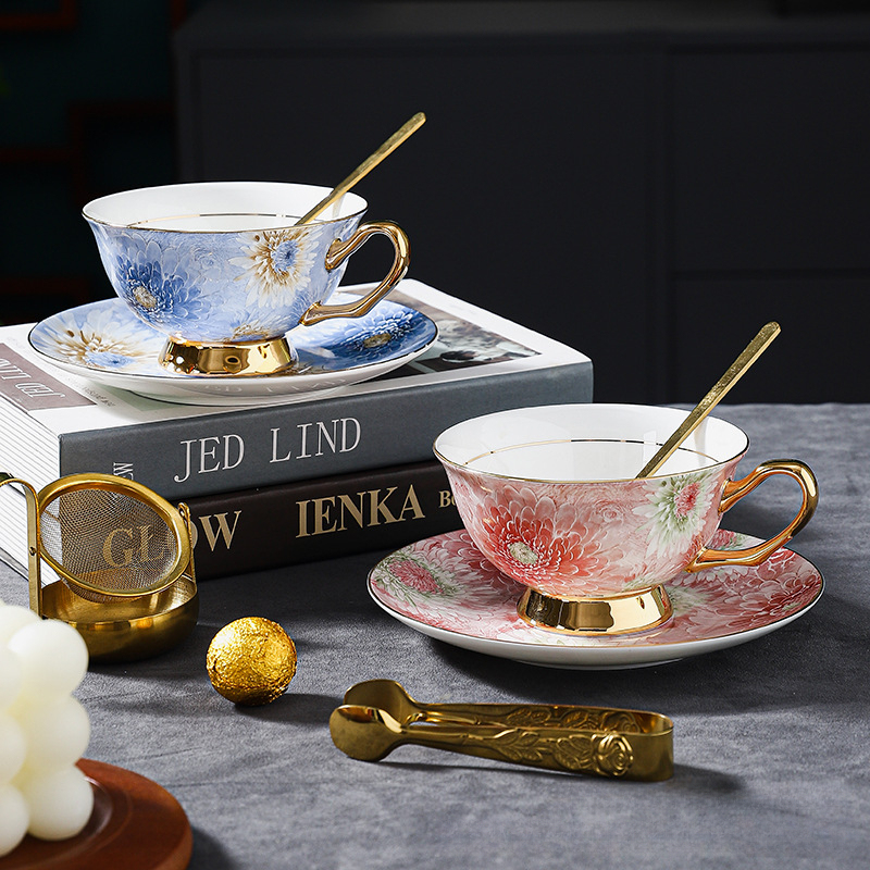 高顏值輕奢小眾骨瓷咖啡杯碟套裝