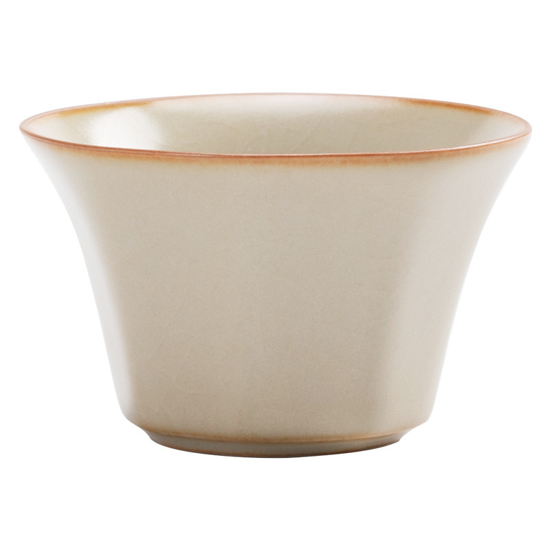 米黃汝窯品茗杯八棱杯