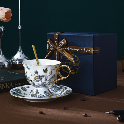 復古高腳設計歐式骨瓷咖啡杯碟套裝