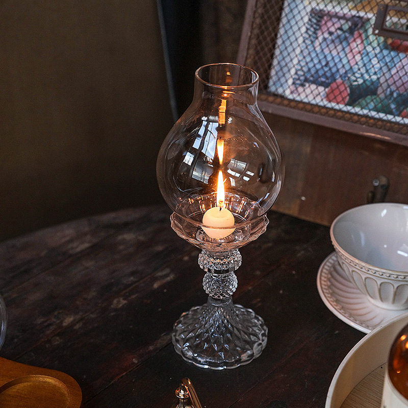 復古防風玻璃燈罩蠟燭台