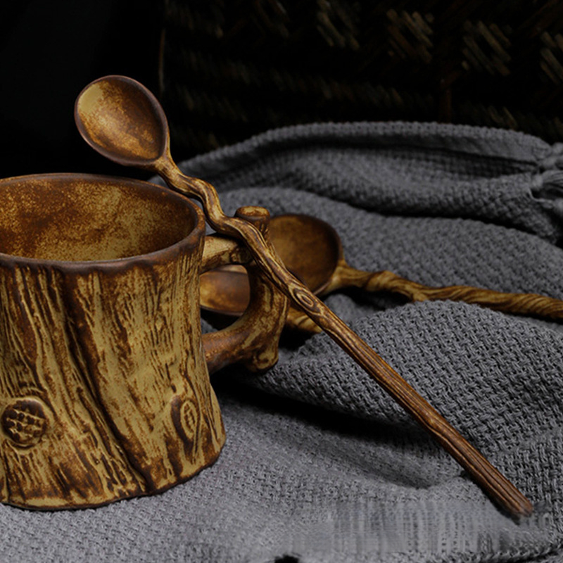 復古陶瓷創意樹枝陶瓷長柄咖啡攪拌勺