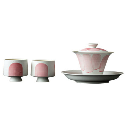 粉引水三才蓋碗一碗兩杯套裝