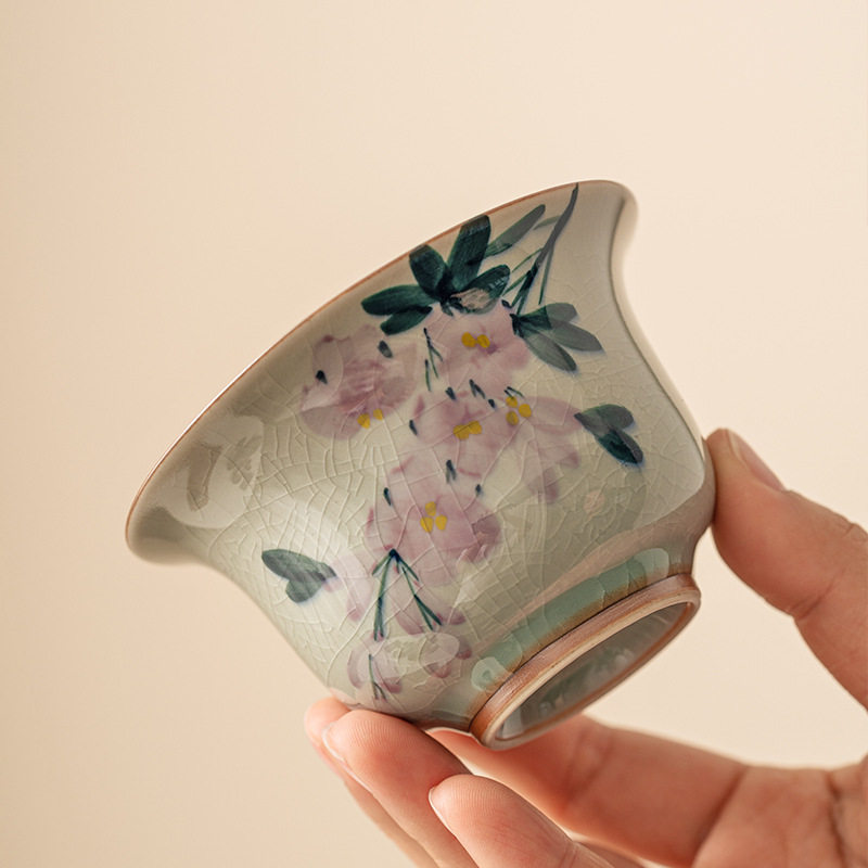 冰片純手繪玉蘭花蓋碗