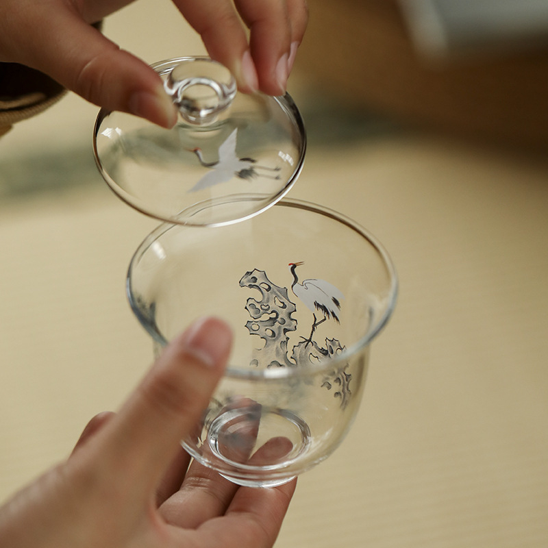 松鶴高硼硅玻璃小蓋碗