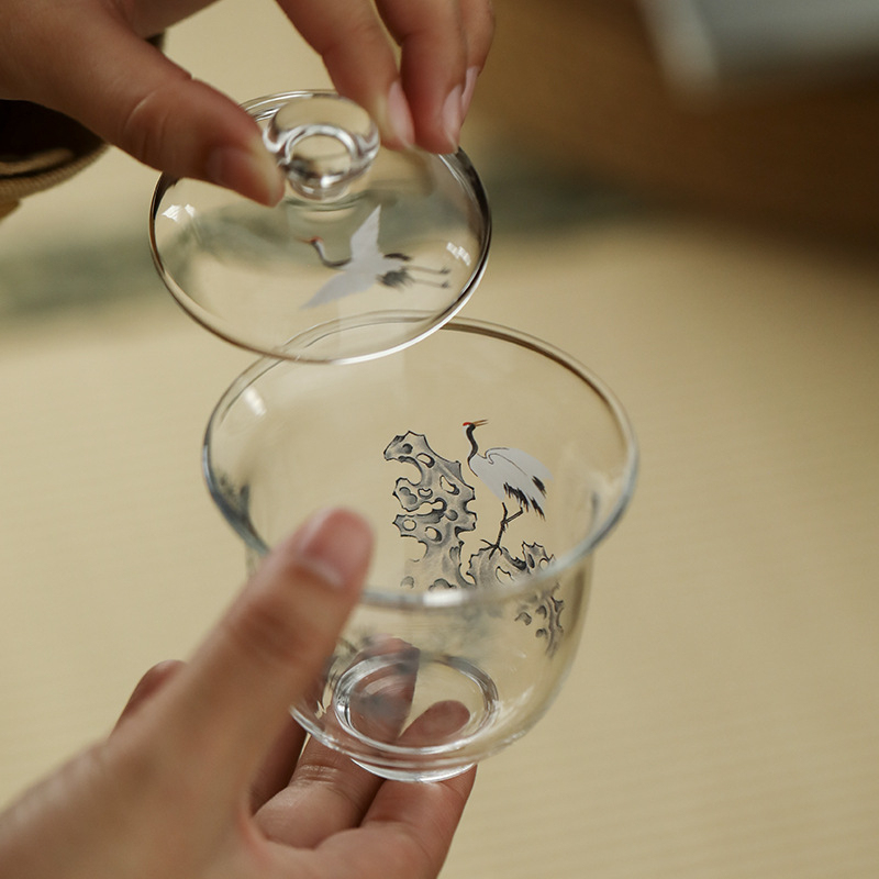 松鶴高硼硅玻璃小蓋碗