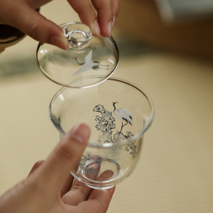 松鶴高硼硅玻璃小蓋碗