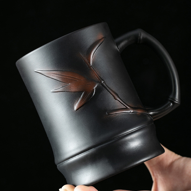 紫陶茶趣竹節茶杯