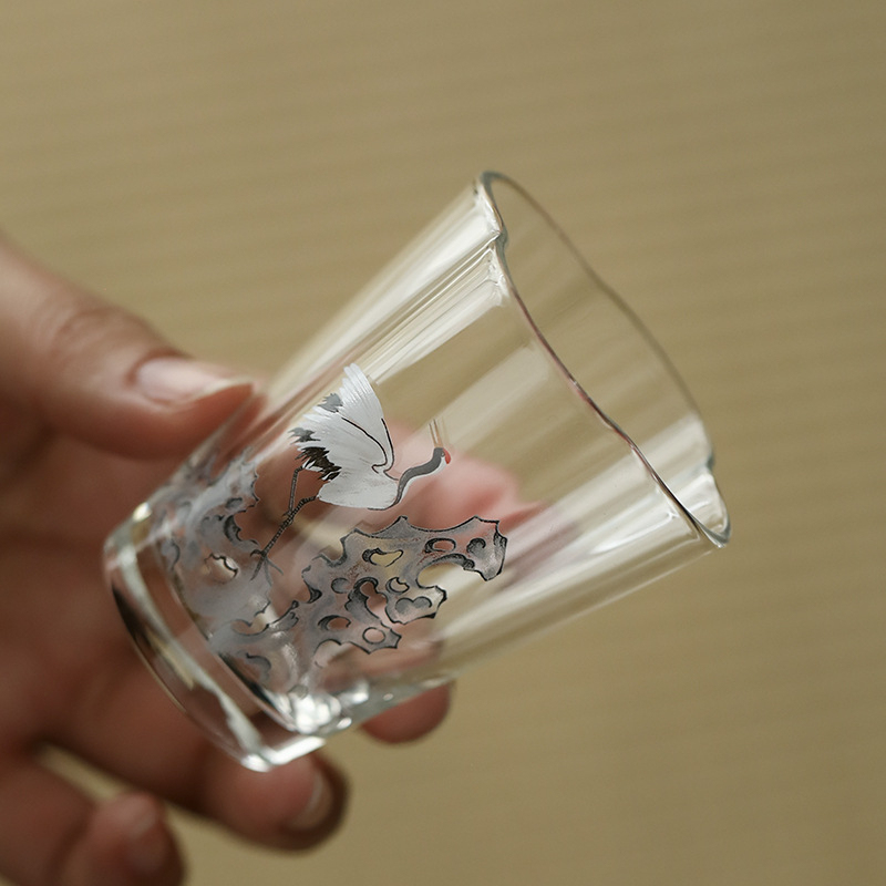 松鶴加厚玻璃耐熱品茗杯