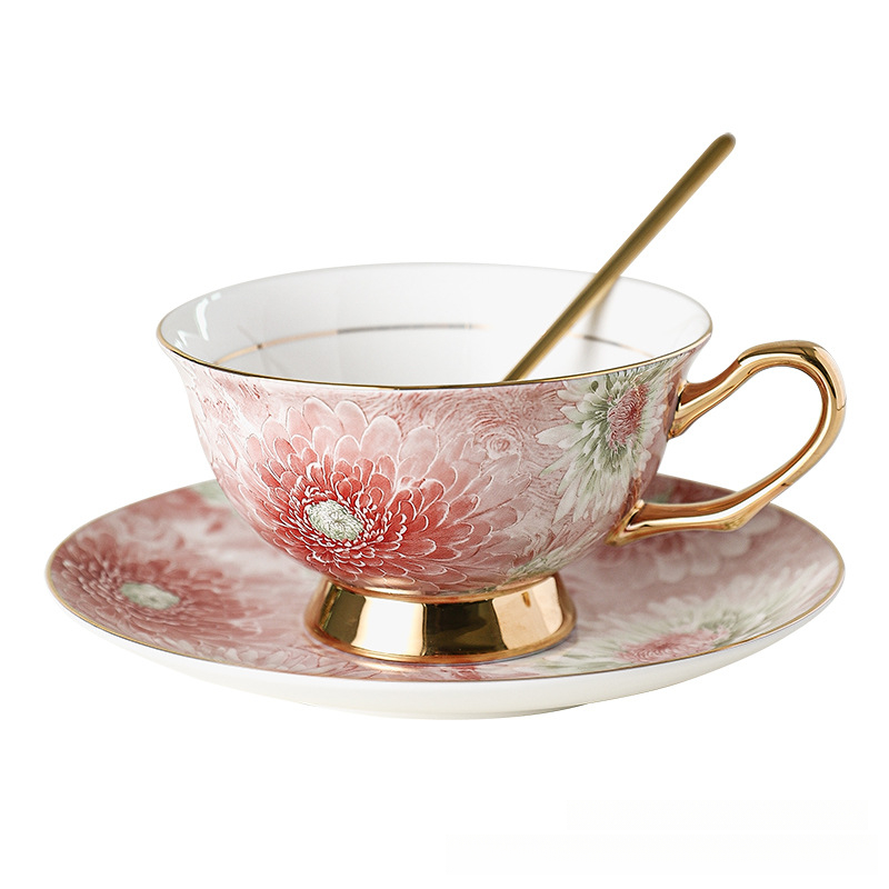 高顏值輕奢小眾骨瓷咖啡杯碟套裝