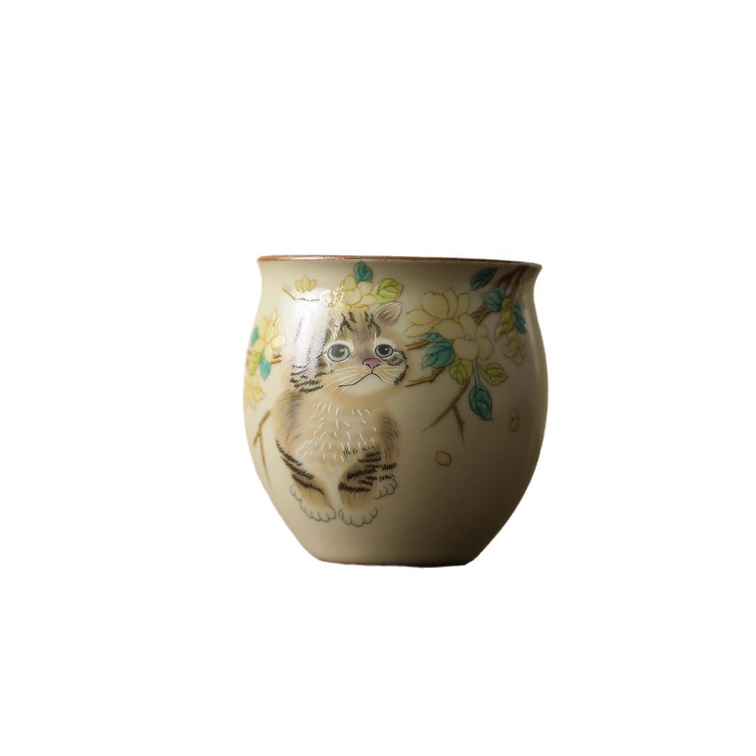 米黃汝窯貓咪主人杯