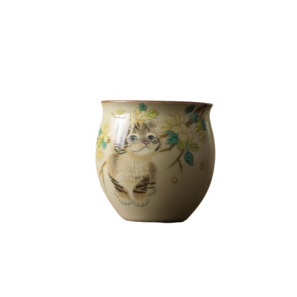 米黃汝窯貓咪主人杯