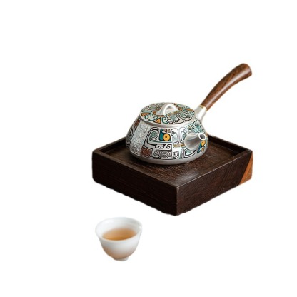 日式側把茶壺金銀錯