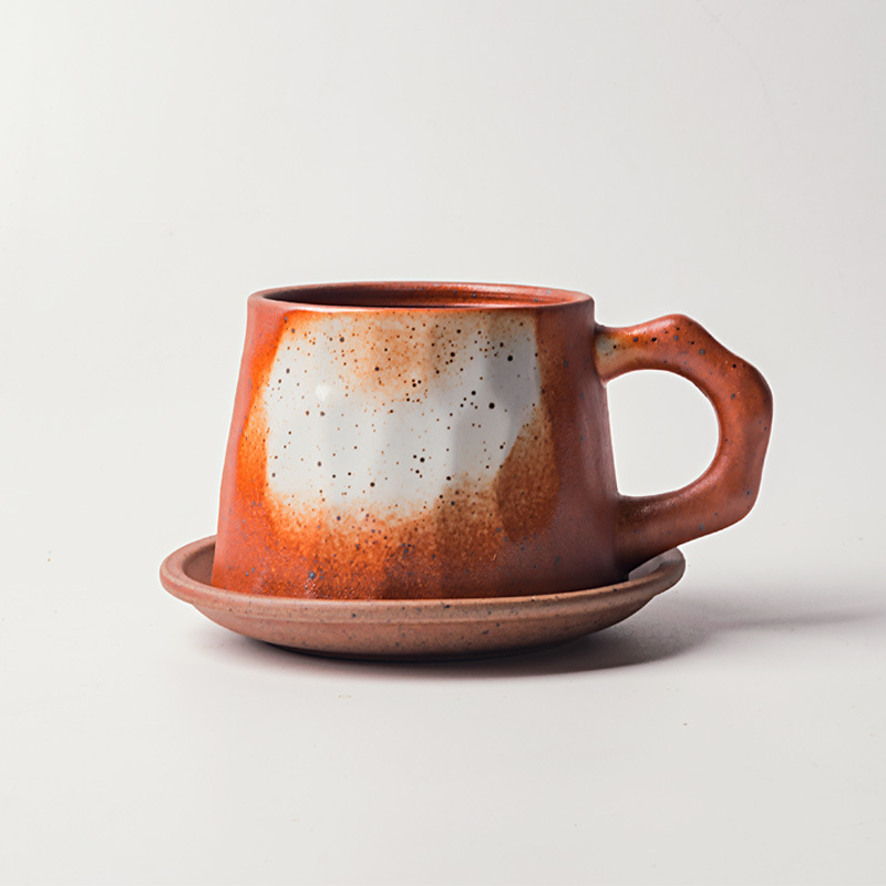 日式手工粗陶復古咖啡杯碟套裝粗陶