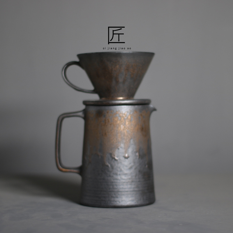 V60陶瓷手沖鎏金咖啡壺套裝