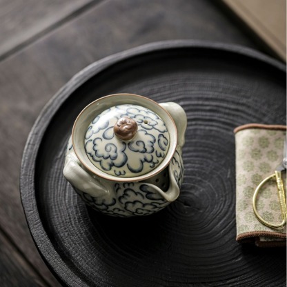 汝窯祥雲手抓壺輕奢高檔汝瓷茶具