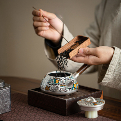 日式側把茶壺金銀錯