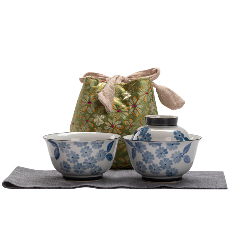 手繪旅行茶具一人飲蓋碗戶外快客杯