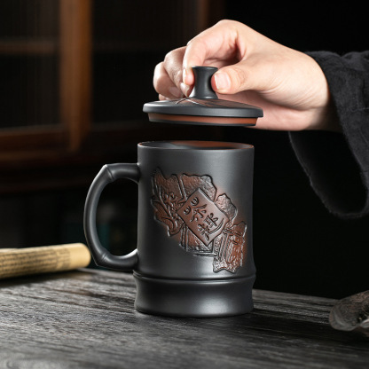 紫陶茶趣竹節茶杯