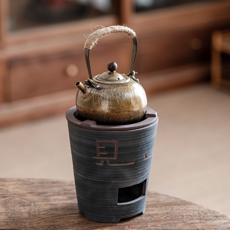 黃銅錘目紋提梁壺