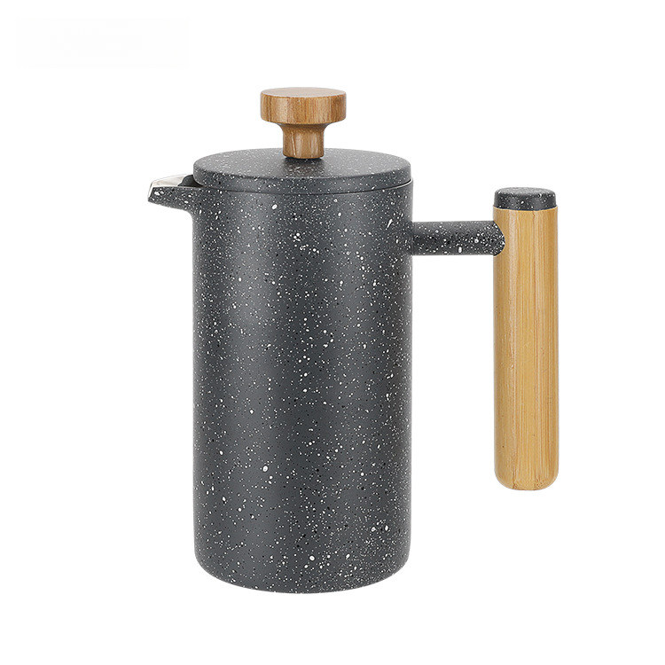 新款水墨風雙層304不銹鋼法壓壺