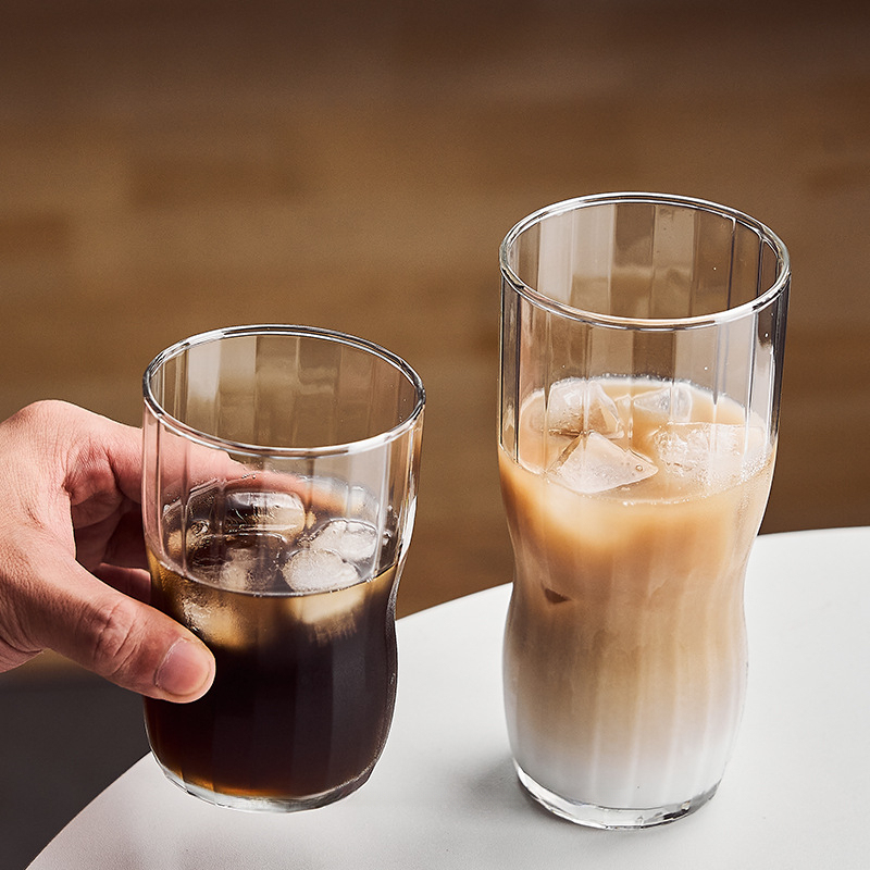 簡約復古條紋冰美式拿鐵咖啡杯