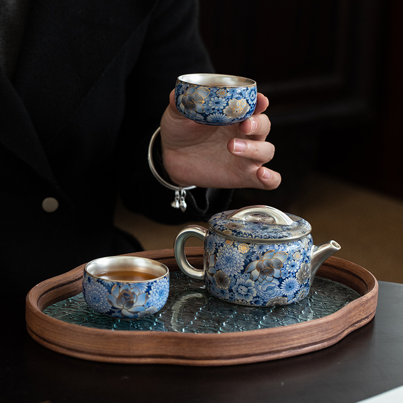 繁花鎏銀漢瓦壺禮盒套裝高檔伴手禮