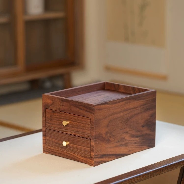 胡桃木桌面雙層玄關小抽屜