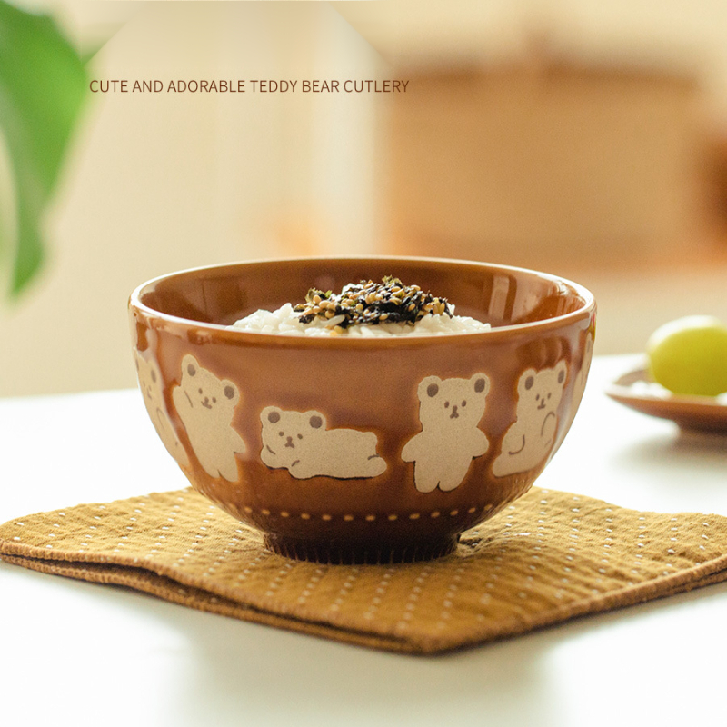 可愛小熊釉下彩陶瓷飯碗套裝