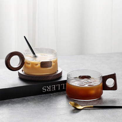 胡桃木柄咖啡杯碟套裝