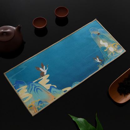 麂皮絨高檔茶巾復古彩繪茶墊
