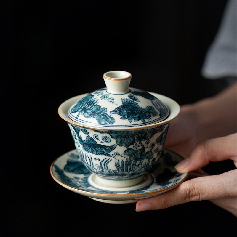 魚藻紋三才蓋碗