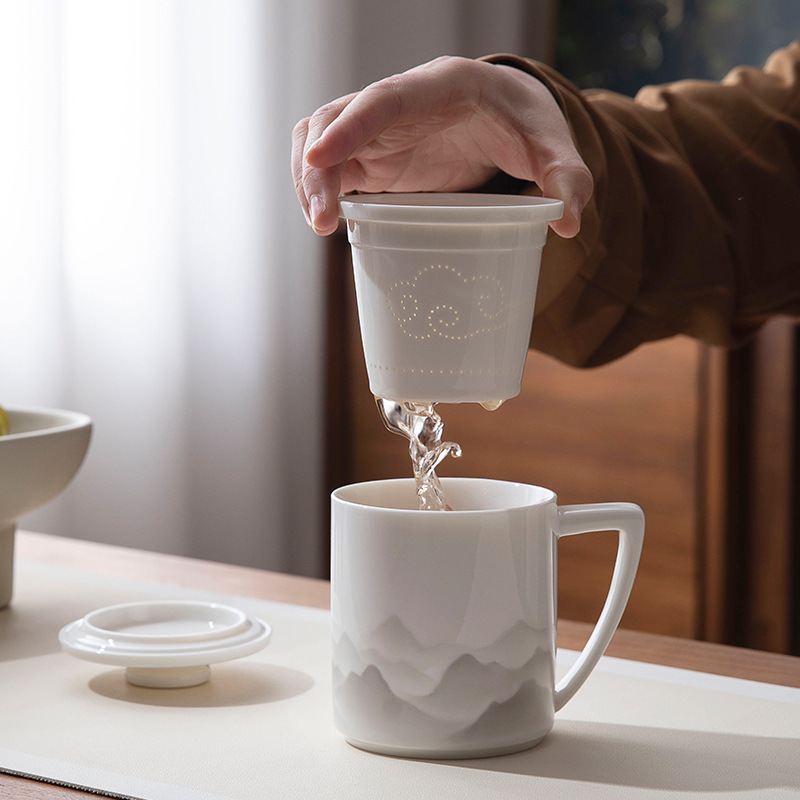 羊脂玉水墨辦公杯