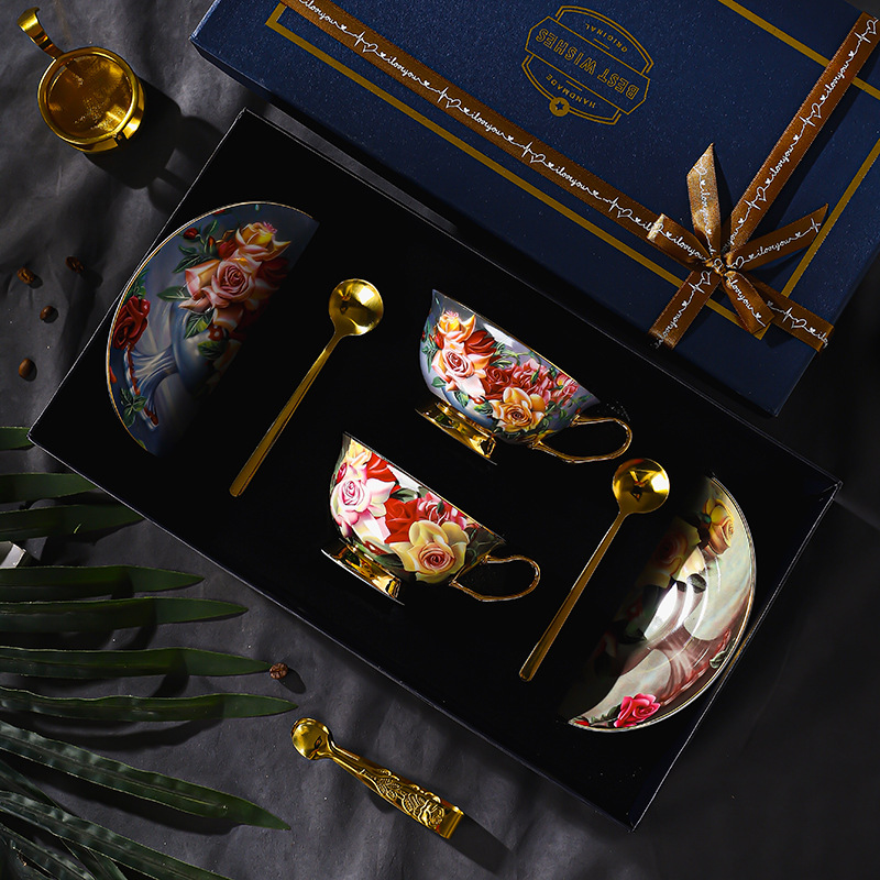 玫瑰歐式骨瓷咖啡杯杯碟套裝