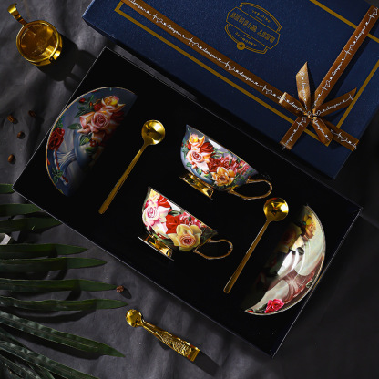 玫瑰歐式骨瓷咖啡杯杯碟套裝