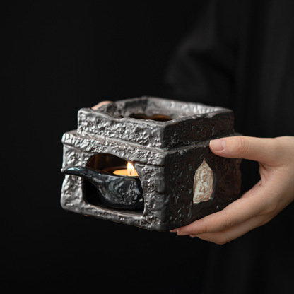 侘寂風手作粉引粗陶溫茶爐