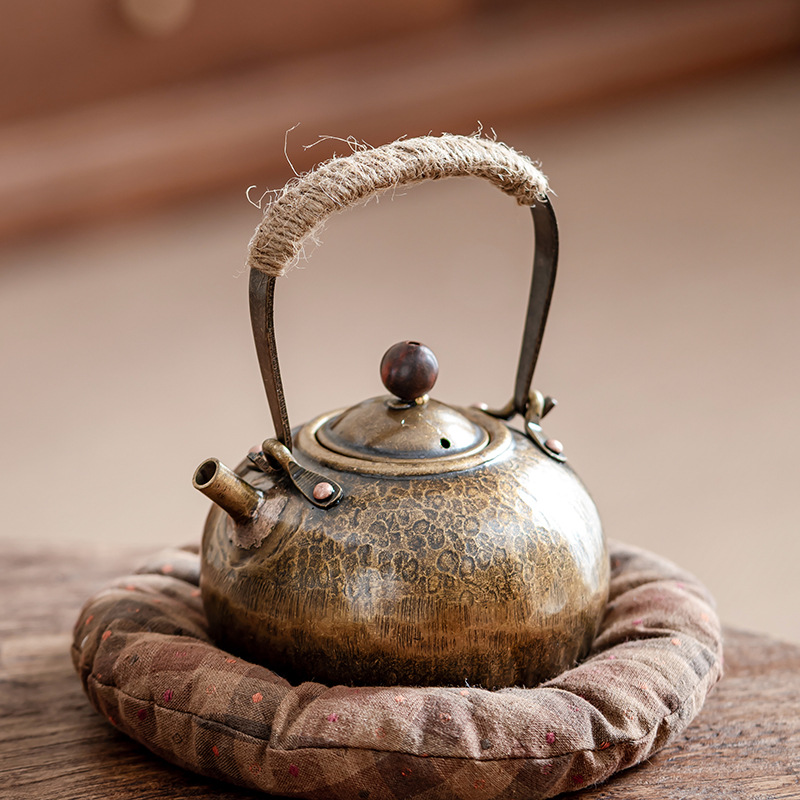 黃銅錘目紋提梁壺