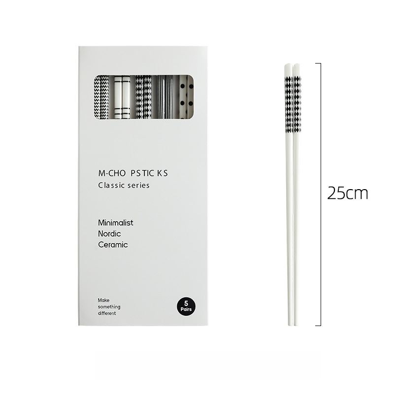 赫本風白色陶瓷筷子套裝5雙裝