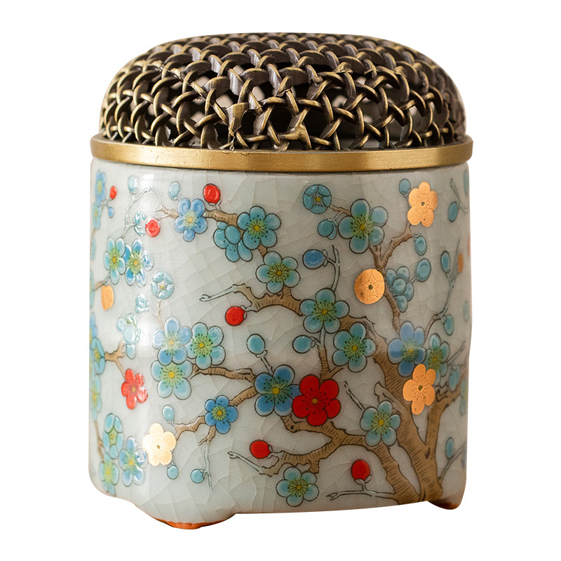 金梅茶道插香陶瓷香爐