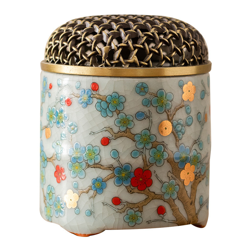 金梅茶道插香陶瓷香爐