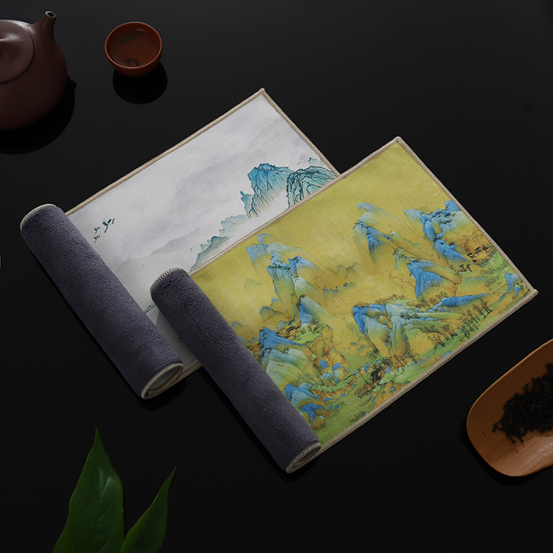 麂皮絨高檔茶巾復古彩繪茶墊