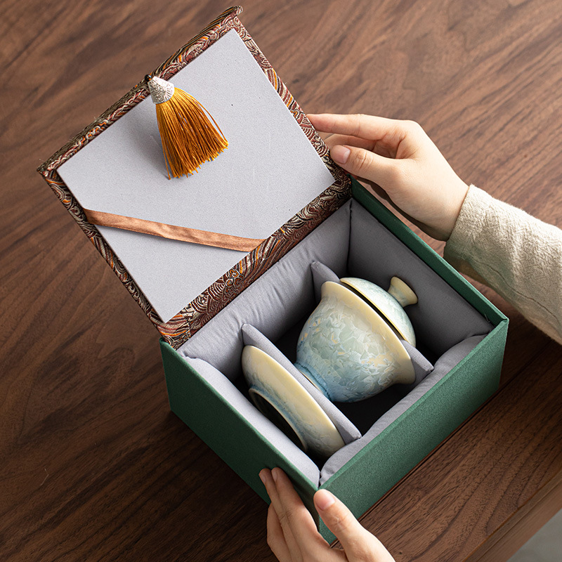 窯變結晶釉三才蓋碗