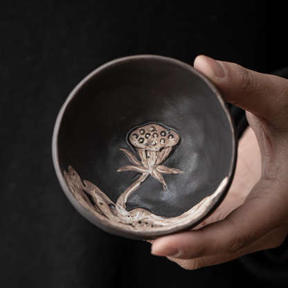 侘寂風手工粗陶蓮香杯