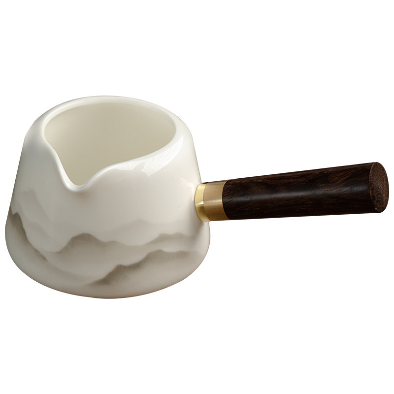 羊脂玉白側把公道杯