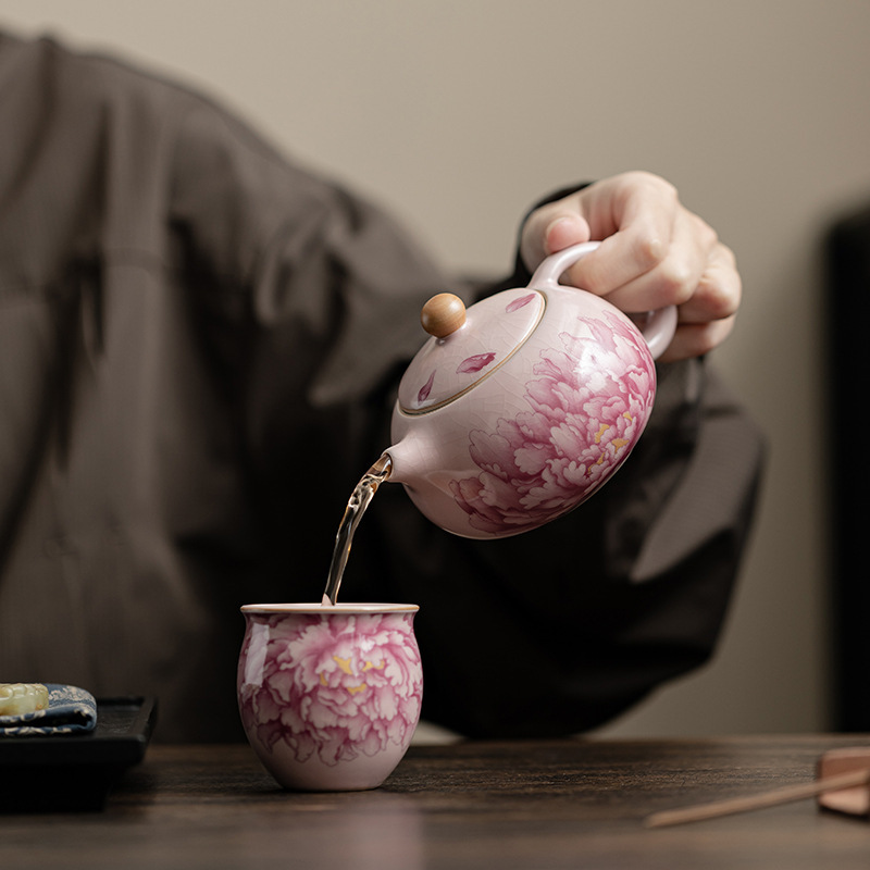 國色天香仿古粉汝牡丹西施壺