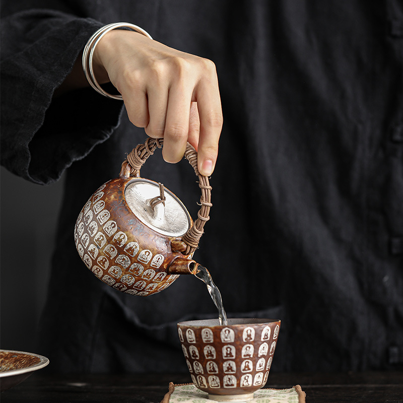 萬佛復古蟬翼藤編提梁壺