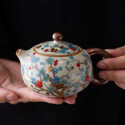 金梅西施壺滿花陶瓷描金壺琺瑯彩茶具