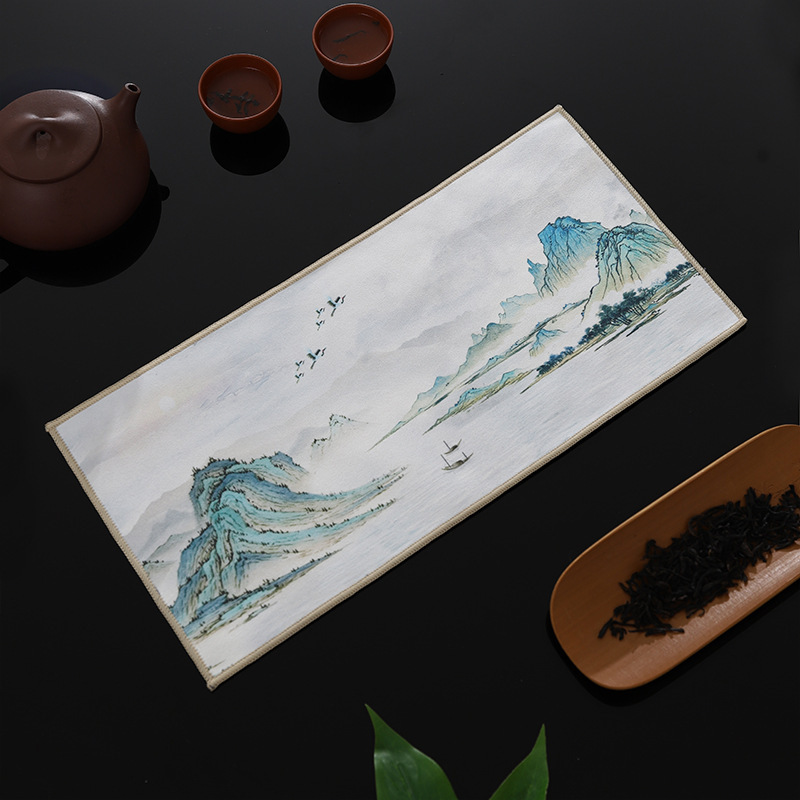 麂皮絨高檔茶巾復古彩繪茶墊