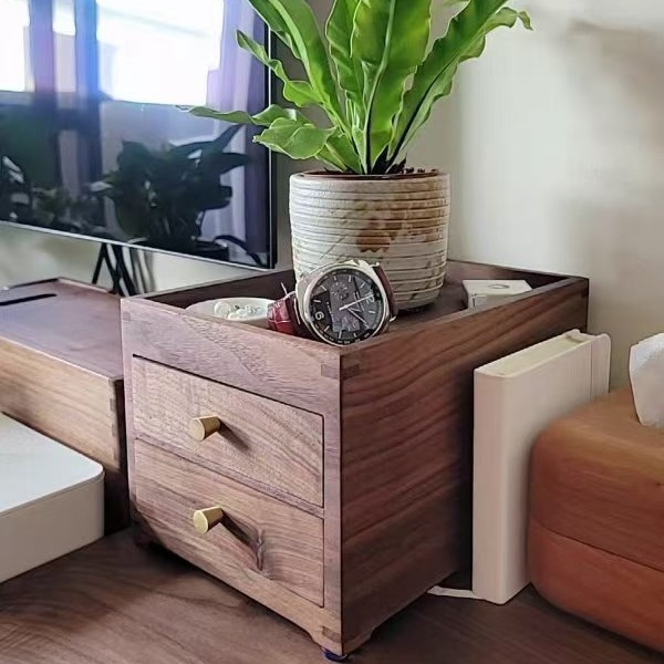 胡桃木桌面雙層玄關小抽屜